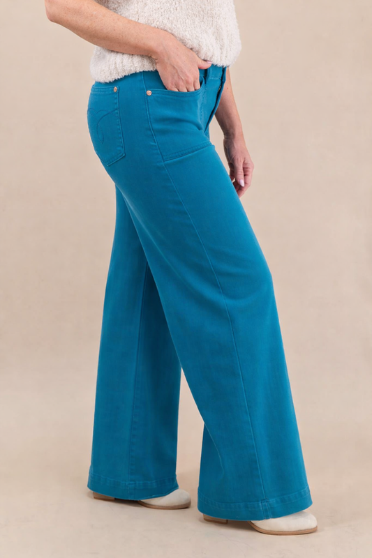 Calm Waters Teal Wide Leg Jeans