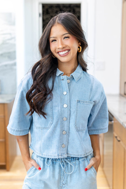 Cloud Nine Denim Button Down Top