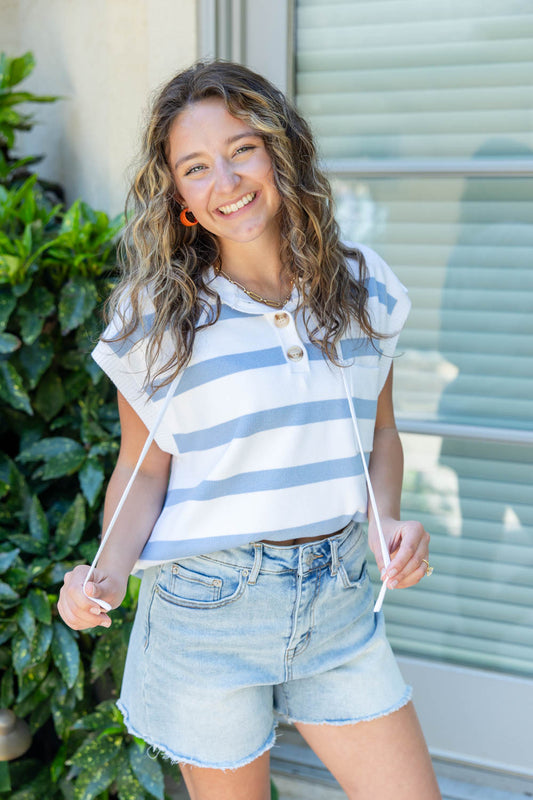 Vivid Vibes Striped Short Sleeve Hoodie