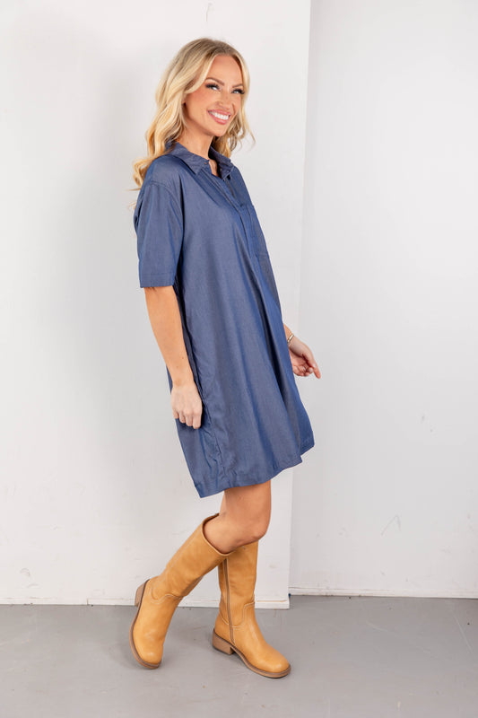 Miss Polished Lightweight Collared Shirt Dress