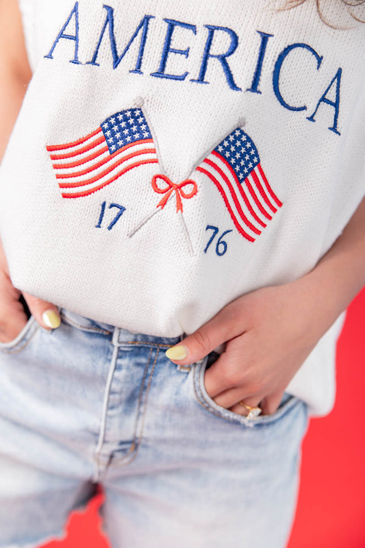 America Half Zip Sleeveless Sweater