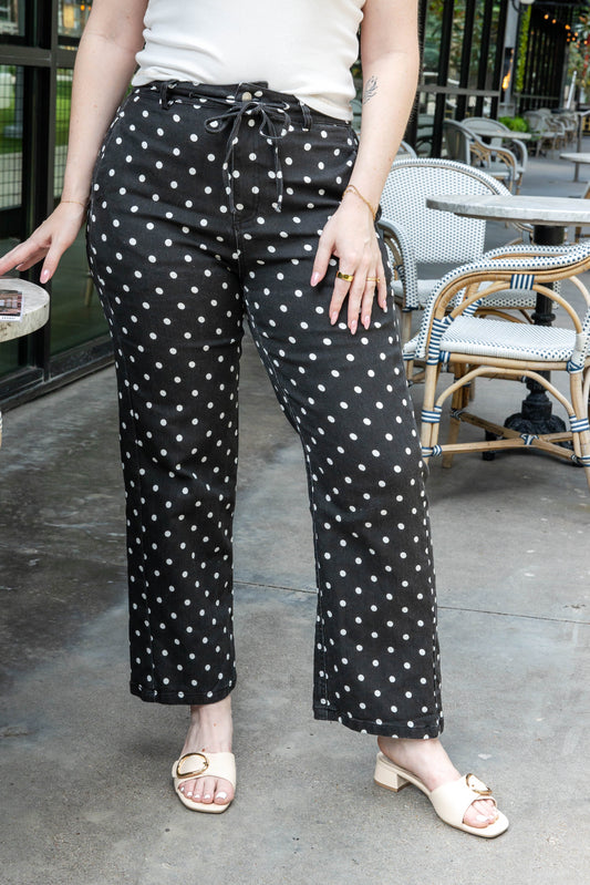 Dotty Darling Polka Dot Wide Leg Ankle Length Pants