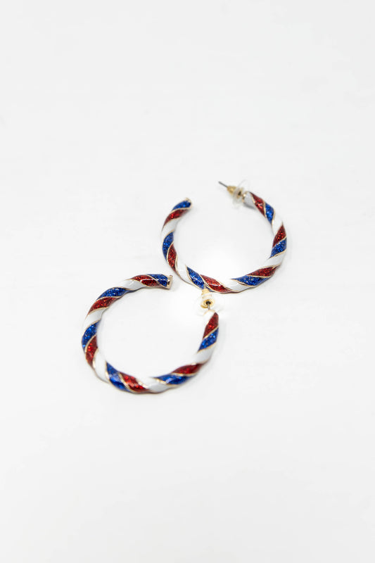 Born to Sparkle Red White & Blue Glitter Hoop Earrings