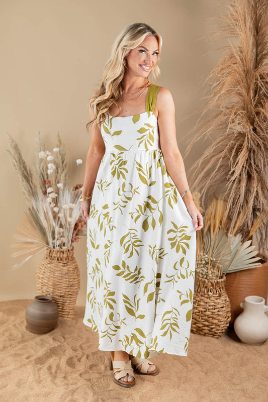 Island Petals Botanical Print Maxi Dress