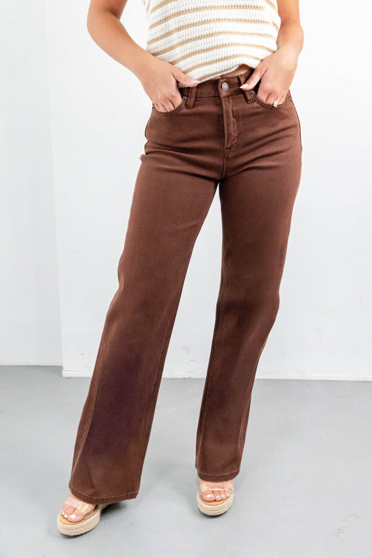 Mocha Moves Brown Slim Wide Jeans