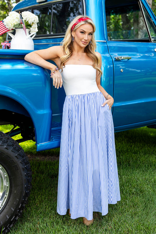 Flirt Theory Striped Strapless Maxi Dress