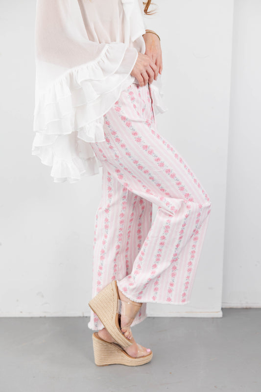 Rosewood Boulevard Pink Rose Striped Relaxed Fit Jeans
