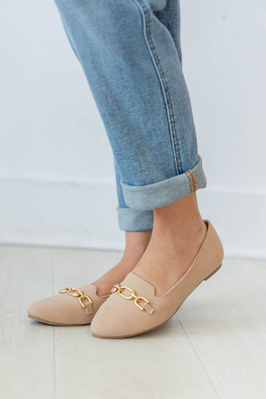Linked Luxury Faux Suede Gold Buckle Loafer