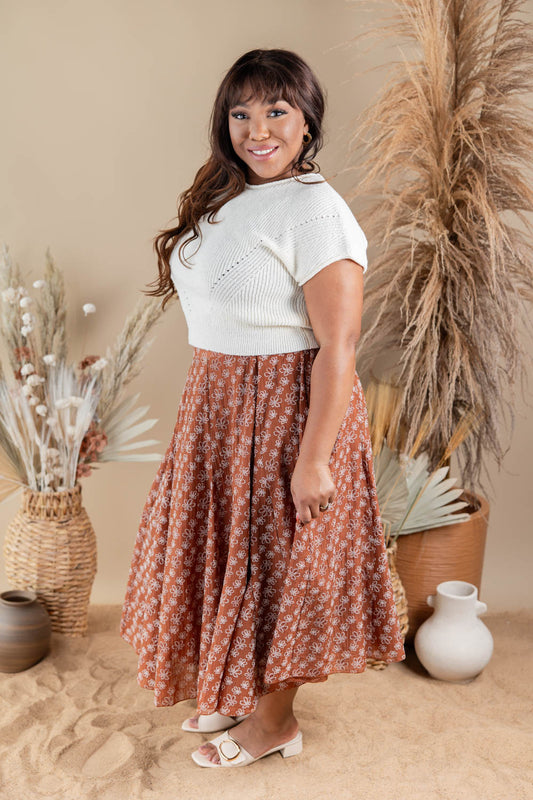 Bloomy Babe Embroidered Floral Midi Skirt