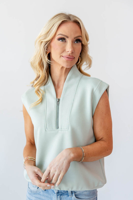 Cloud Nine Half Zip Collared Sleeveless Top
