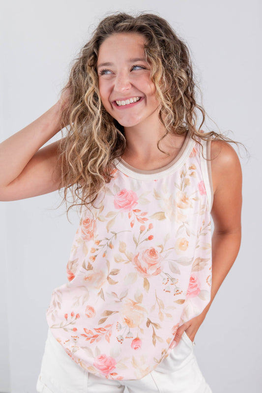 Femme Edge Floral Print Sleeveless Knit Top