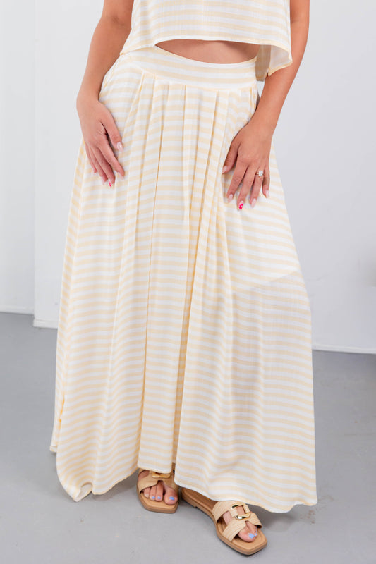 Lighthouse Glow Striped Pleated Maxi Skirt