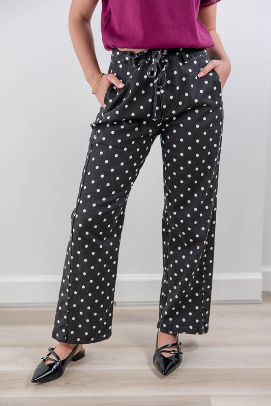 Dotty Darling Polka Dot Wide Leg Ankle Length Pants