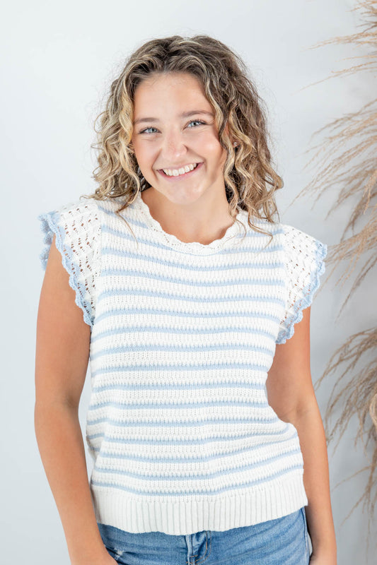 Sweetheart Stripes Flutter Sleeve Striped Knit Top