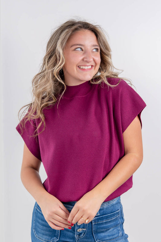 Parisian Romance Mock Neck Short Sleeve Knit Top