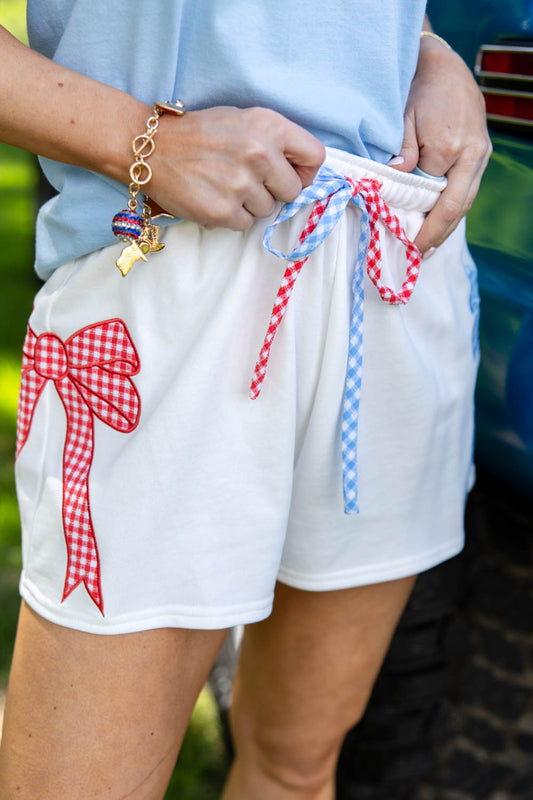 Liberty Lovebug Embroidered Gingham Bow Shorts