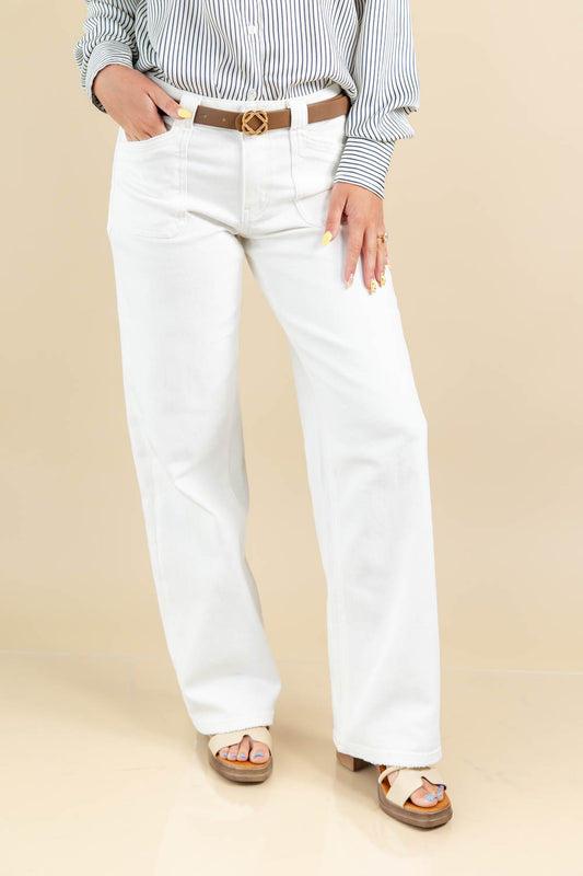Pure Intent White Patch Pocket Wide Leg Jeans