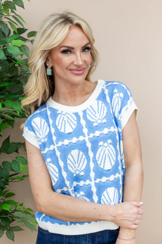 Shell & Tell Cap Sleeve Seashell Knit Top