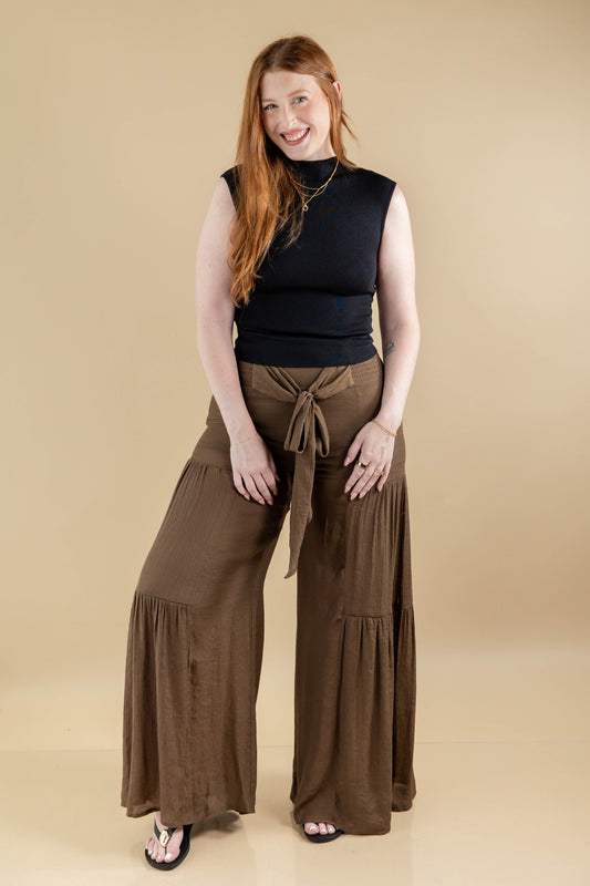 Mellow Minded Bowtie Detail Flowy Wide Leg Pants