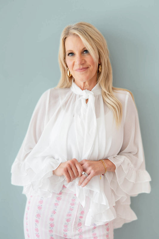 Dreaming in Ruffles Ruffle Trim Tie-Neck Sheer Blouse