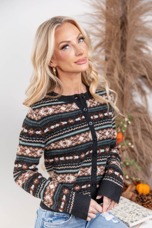 Alpine Darling Fair Isle Button Front Cardigan