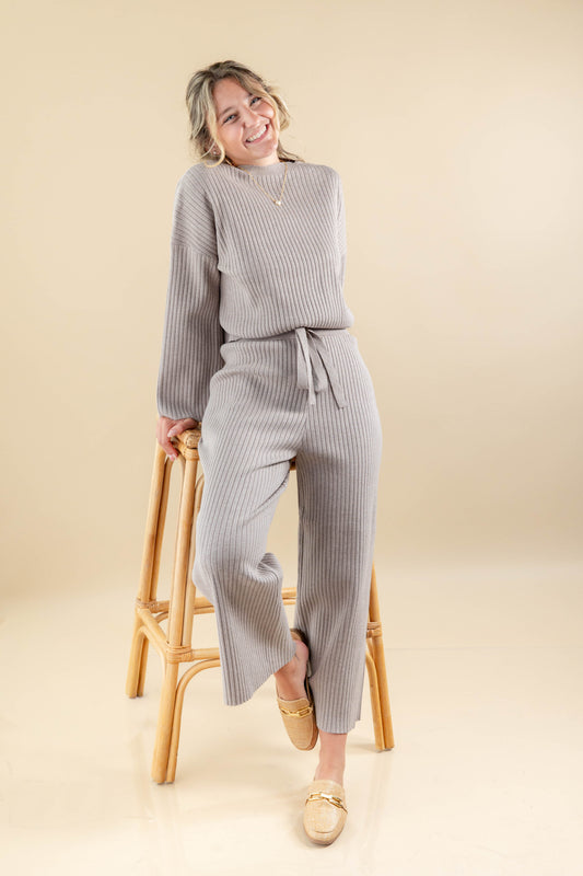 Timeless Ease Taupe Ribbed Matching Lounge Set