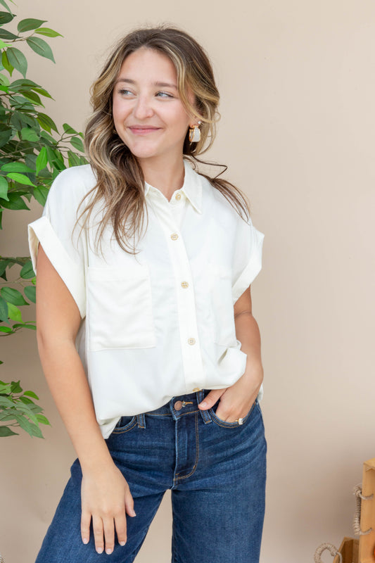 Effortless Icon Short Sleeve Button Down Blouse