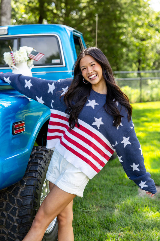 Firework Feels American Flag Crew Neck Sweater