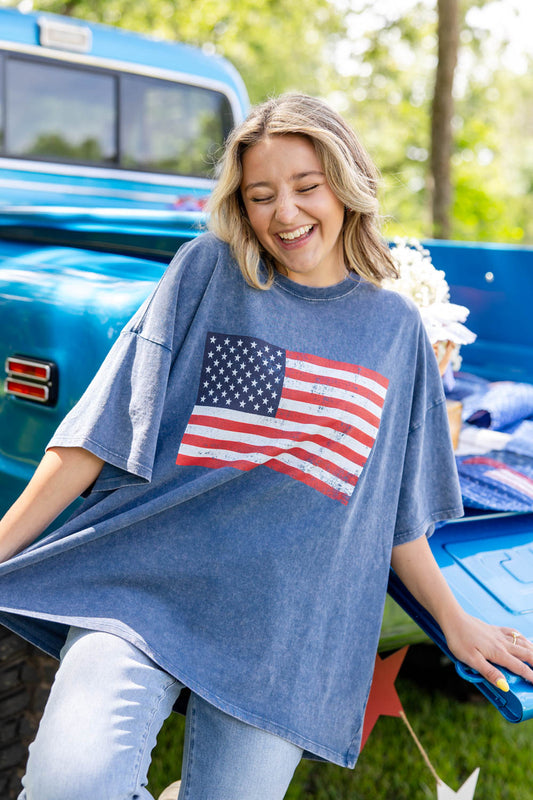 Faded Glory American Flag Oversized Mineral Washed Tee