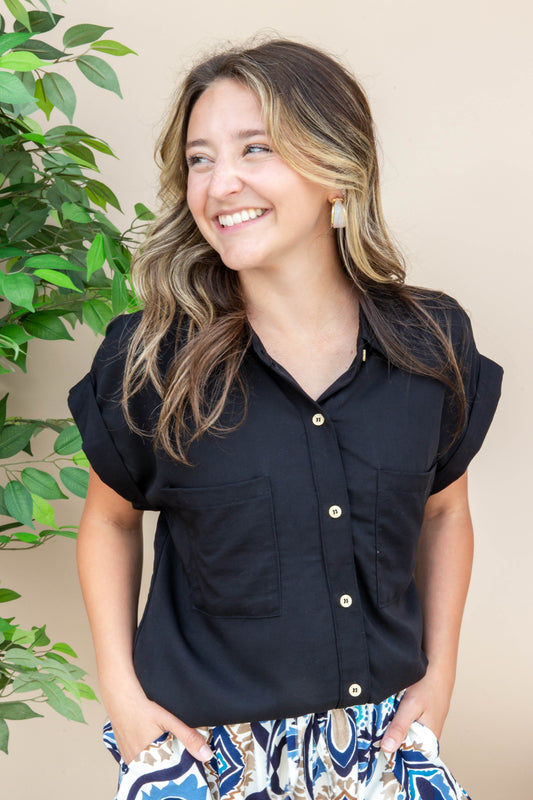Effortless Icon Short Sleeve Button Down Blouse