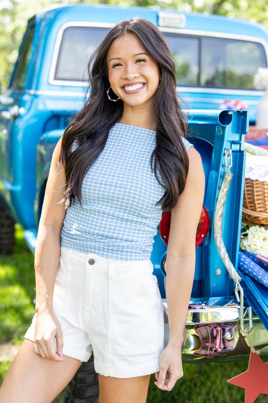 Plaid Romance Plaid Sleeveless Boatneck Top