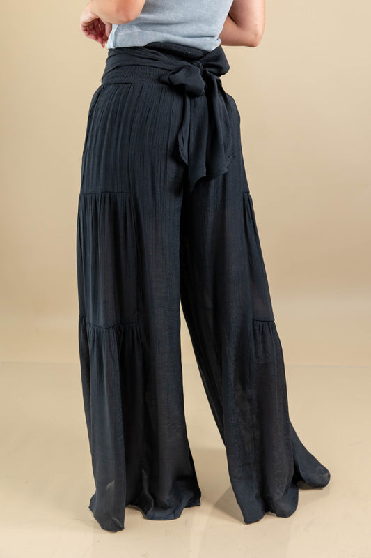 Mellow Minded Bowtie Detail Flowy Wide Leg Pants