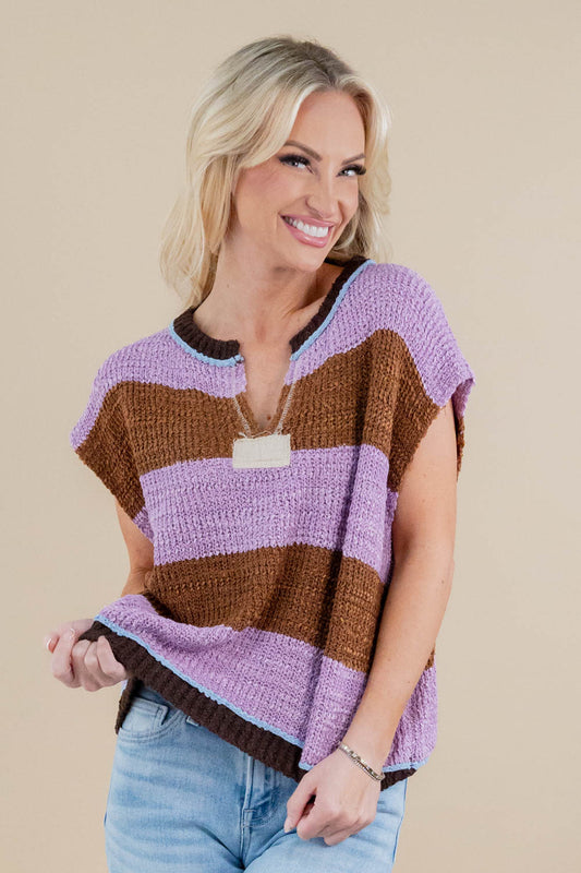 Pretty Promise Purple & Brown Striped Knit Top