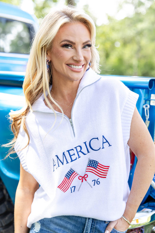America Half Zip Sleeveless Sweater