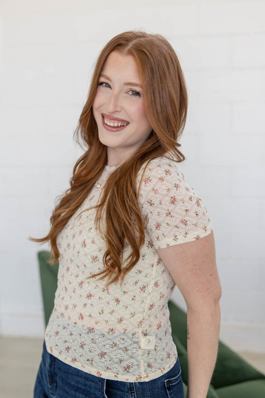 Simply Sweet Quilted Floral Lace Mesh Top