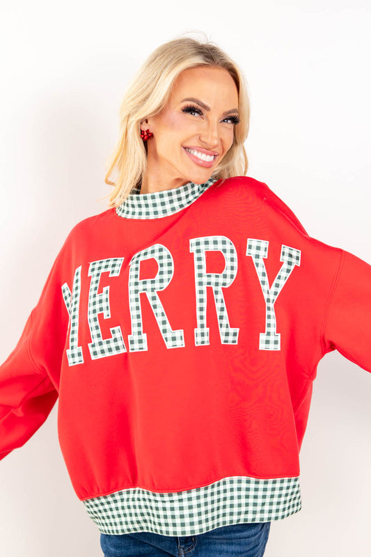 Merry Magic Gingham Mock Neck Sweatshirt