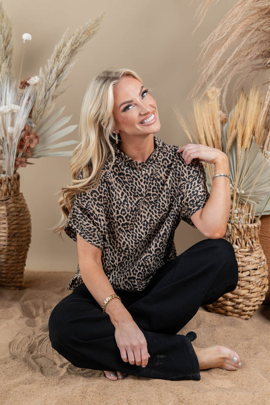 Spots in Style Leopard Mock Neck Top
