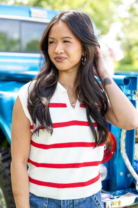 Balanced in Beauty Striped V-Neck Collar Sleeveless Top