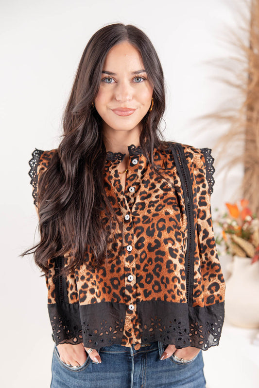 Fierce & Fancy Lace Trimmed Leopard Print Sleeveless Top