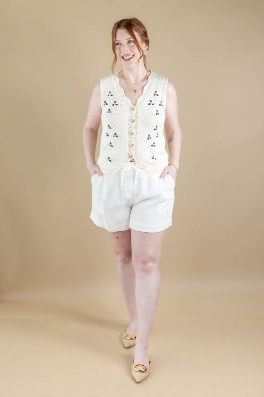 Sassy Stroll Embroidered Floral V-Neck Sleeveless Vest