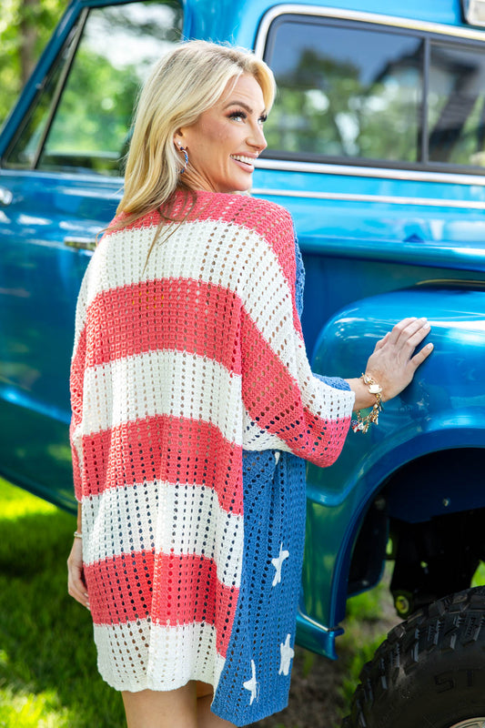 Star Kissed American Flag Knit Open Cardigan