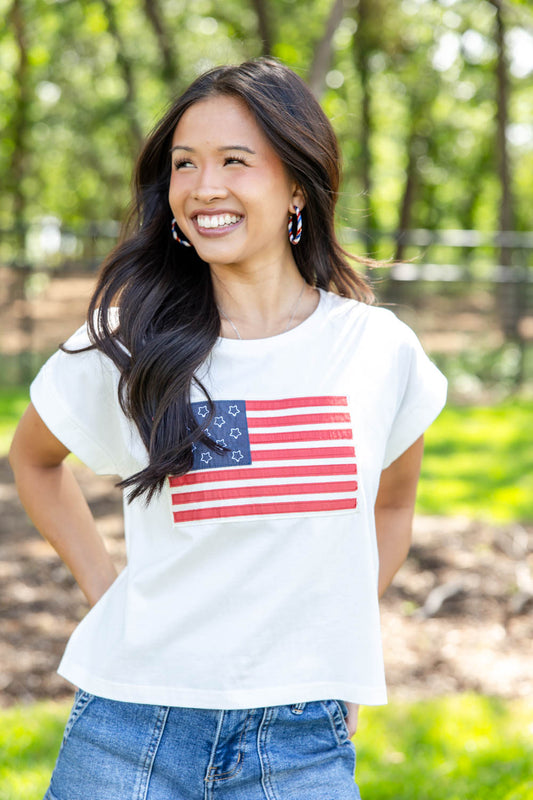 American Flag Patch Graphic Crewneck Tee