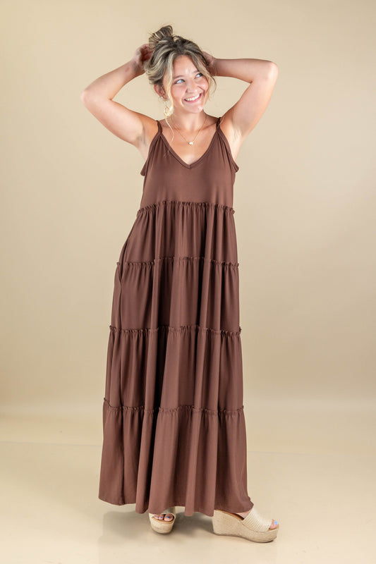 Sunny Day Adjustable Strap Tiered A-Line Maxi Dress