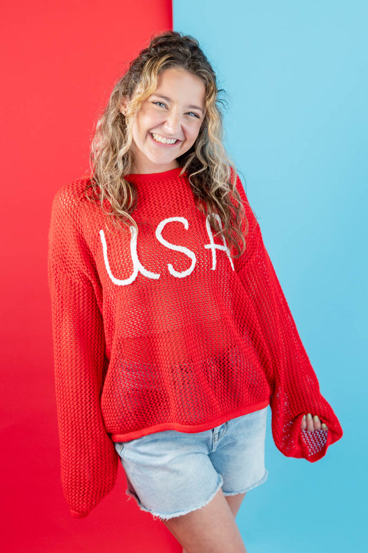 USA Embroidered Long Sleeve Sweater