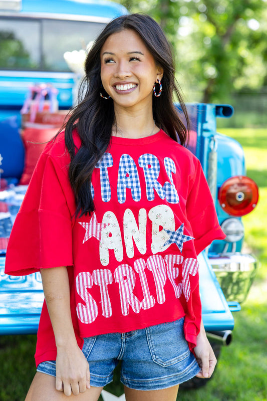 Stars And Stripes Patchwork Short Sleeve Top