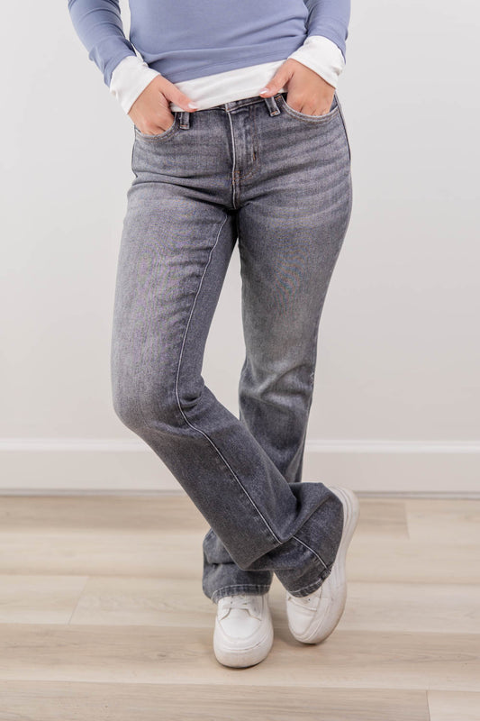 Smoke Show Gray Mid Rise Bootcut Jeans