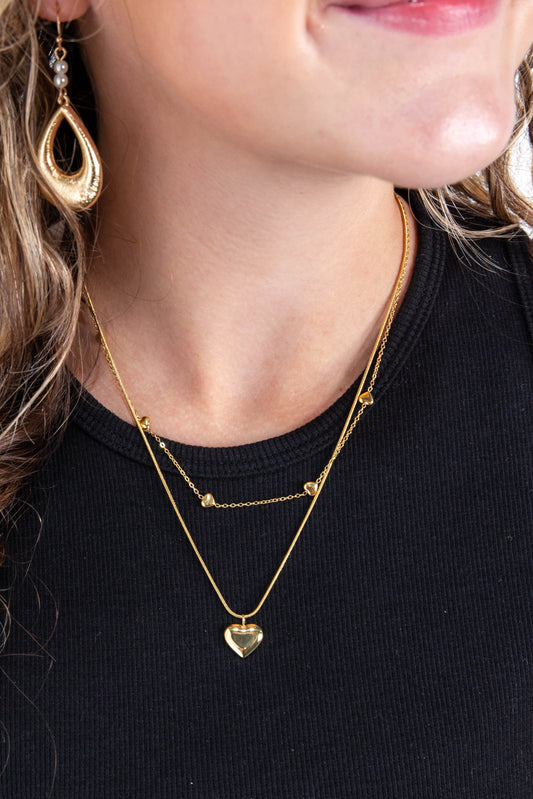 Simple Love Heart Pendant Layered Necklace