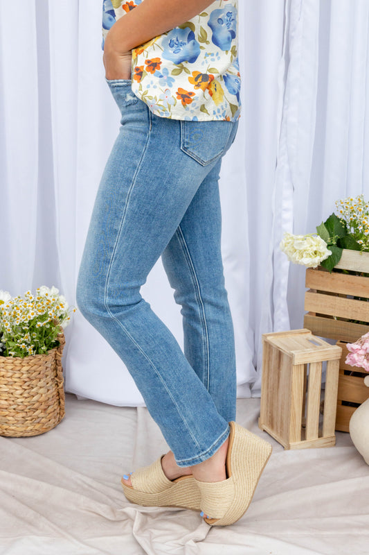 Here For It Slim Straight Mid Rise Jeans