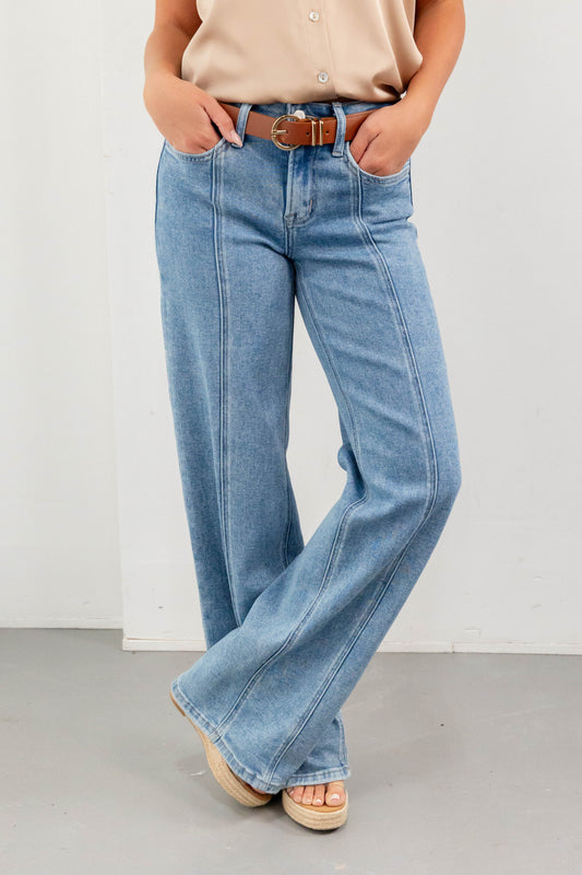 Clean Slate Vertical Seam Detail Wide Leg Jeans