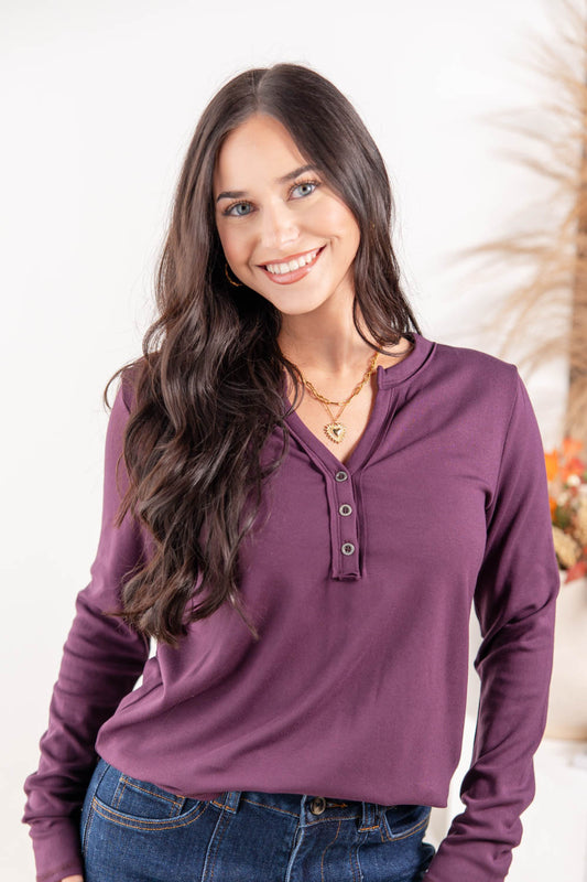 City Girl Chic Fleece Brushed Henley Top